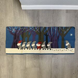 Vintage Jerry Roupe Christmas 7 Elves Wall Hanging Linen Banner Holiday Sweden